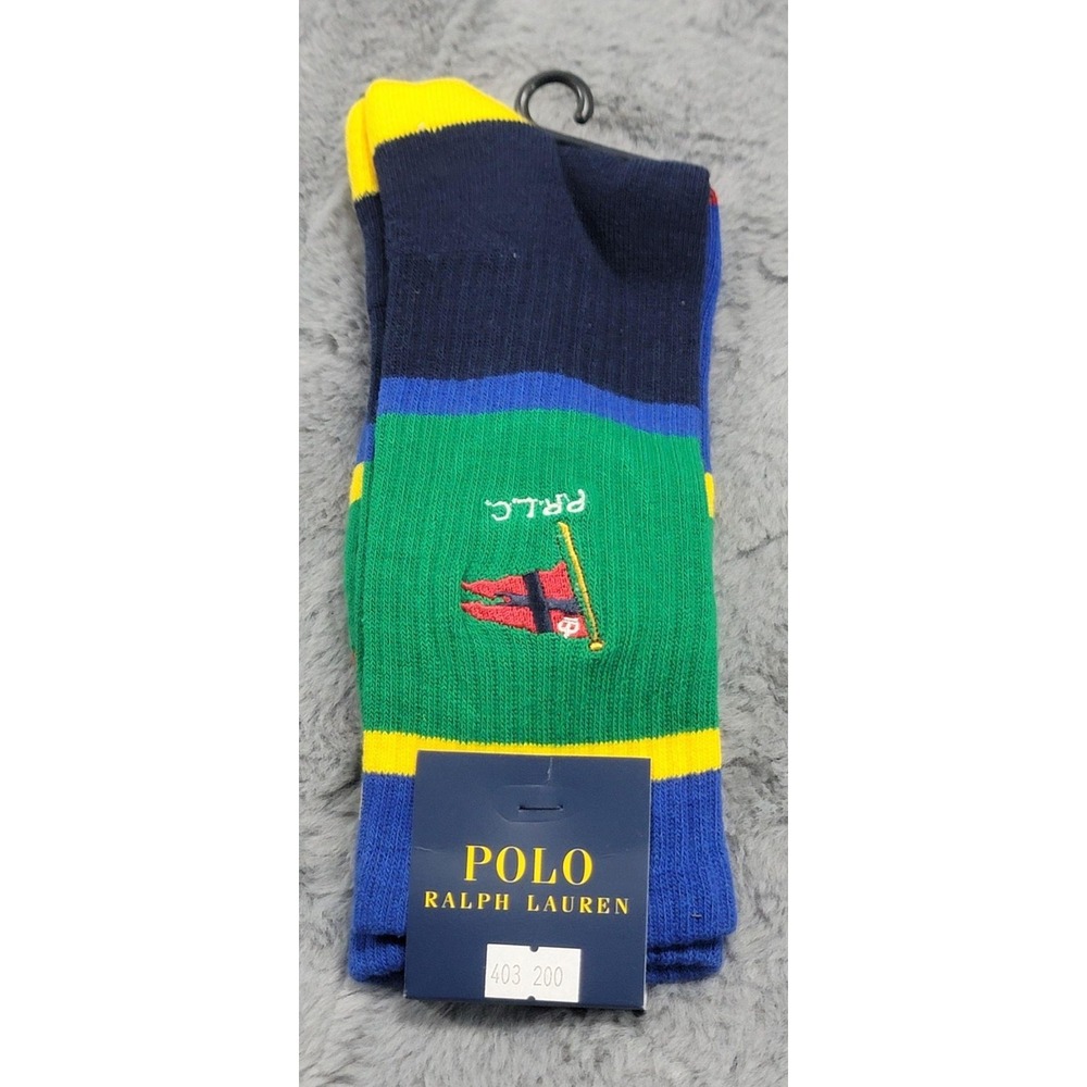 Polo Ralph Lauren Socks Mens 10-13 Multi Stripe Nautical PRLC Flag Heritage Crew